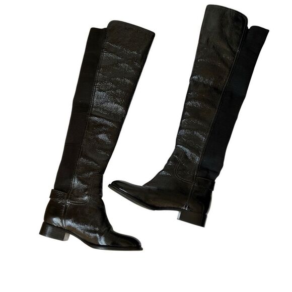 Tory Burch Patent Leather Above the Knee Pull On Riding Boots - Picture 5 of 8